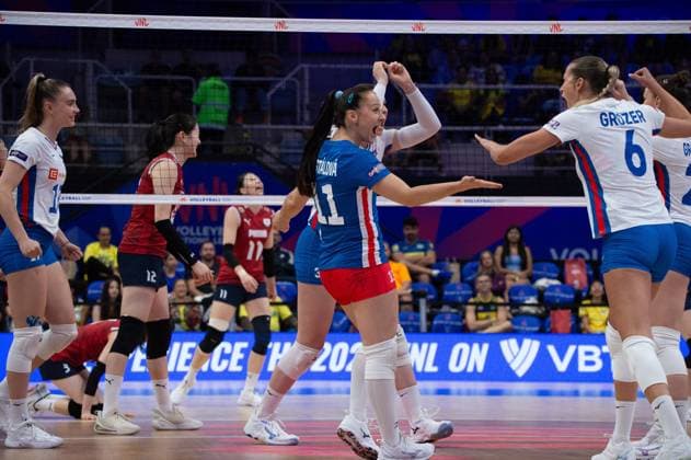 South Korea vs Czech Republic RIO DE JANEIRO, RJ - 07.06.2025: SOUTH KOREA VS CZECH REPUBLIC - Veronika Dostalova (CZE), Helena Grozer (CZE), during a match valid for the Volleyball Nations League (VNL), held on June 7, 2025, at the Maracanazinho gym, in Rio de Janeiro, RJ, Brazil. (Photo: Renato Assis Fotoarena) x2750594x  RenatoxAssis
