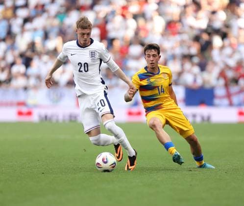 June 7, 2025, Sabadell, Barcelona, Spain: Barcelona Spain 07.06.2025 Aron Rodrigo (Andorra) and Cole Palmer ( England) battle for the ball during the European Qualifiers between Andorra and England at RCDE Stadium on 07 June 2025 in Barcelona. Sabadell Spain - ZUMAu50_ 20250607_zsp_u50_069 Copyright: xXavixUrgelesx