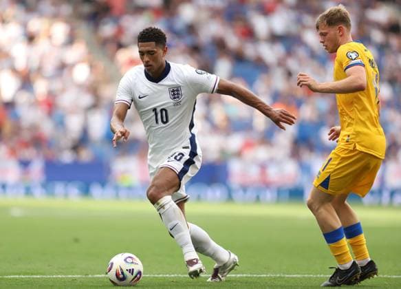 June 7, 2025, Sabadell, Barcelona, Spain: Barcelona Spain 07.06.2025 Pau Babot (Andorra) and Jude Bellingham (England) battle for the ball during the European Qualifiers between Andorra and England at RCDE Stadium on 07 June 2025 in Barcelona. Sabadell Spain - ZUMAu50_ 20250607_zsp_u50_083 Copyright: xXavixUrgelesx