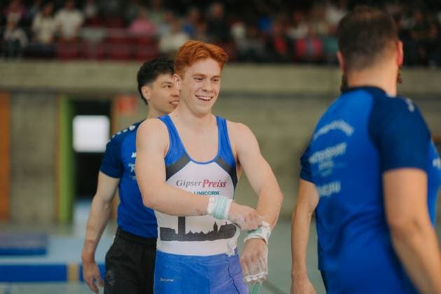 Kilian Krapp TV Schwaebisch Gmuend Wetzgau is happy after his training, TV Schwaebisch Gmuend Wetzgau vs TuS Vinnhorst, Gymnastics, 1 Bundesliga, 3 Wettkampftag, Saison 2025, 07 06 2025, TV Schwaebisch Gmuend Wetzgau vs TuS Vinnhorst, Gymnastics, 1 Bundesliga, 3 Wettkampftag, Saison 2025, 07 06 2025 Schwaebisch Gmünd Copyright: xEibner-Pressefoto LarsxNeumannx EP_LNN