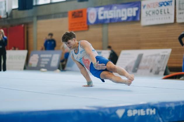 Marcel Graf TuS Vinnhorst on floor, TV Schwaebisch Gmuend Wetzgau vs TuS Vinnhorst, Gymnastics, 1 Bundesliga, 3 Wettkampftag, Saison 2025, 07 06 2025, TV Schwaebisch Gmuend Wetzgau vs TuS Vinnhorst, Gymnastics, 1 Bundesliga, 3 Wettkampftag, Saison 2025, 07 06 2025 Schwaebisch Gmünd Copyright: xEibner-Pressefoto LarsxNeumannx EP_LNN
