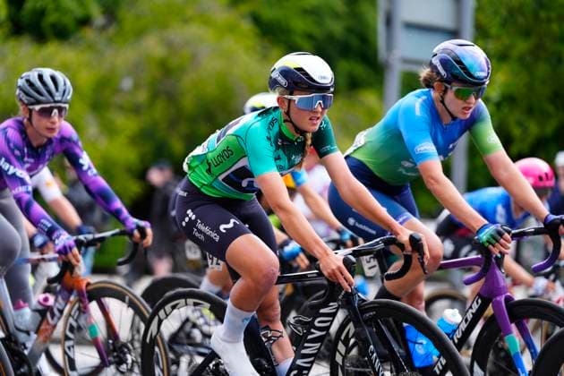 2025 Lloyds Tour of Britain Women Picture by Olly Hassell SWpix.com - 08 06 2025 - Cycling - UCI Women s World Tour - 2025 Lloyds Tour of Britain Women - Stage 4: The Glasgow Stage - Cat Ferguson (Movistar Team) Copyright: x xSWpix.comx(t axPhotographyxHubxLtd)xOllyxHassell SWpix.comx SWP-2944-0312