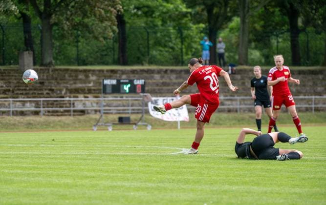 Soccer, 2 Women, Season 2024 2025, BFV Pokal Polytan Pokal Final , 1 FC Union Berlin U23 FC Viktoria 89 U20, Lina Krauss 1 FC Union II scores the goal for 3 0, 08 06 2025, Copyright: xMatthiasxKochx