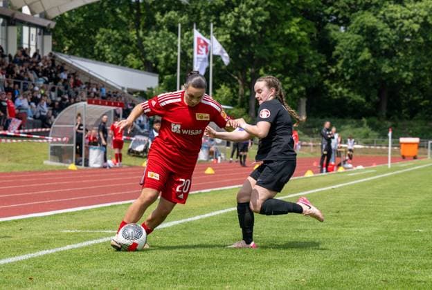 Soccer, 2 Women, Season 2024 2025, BFV Pokal Polytan Pokal Final , 1 FC Union Berlin U23 FC Viktoria 89 U20, f l Lina Krauss 1 FC Union II , Lauryn Bossert, 08 06 2025, Copyright: xMatthiasxKochx