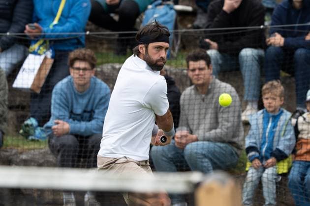 Full focus on the ball of Nikolos Bassilashvili, James Duckworth vs Nikolos Bassilashvili, Tennis, ATP Tournament, Boss Open, Court No 1, Colosseum, Qualification, 08 06 2025, James Duckworth vs Nikolos Bassilashvili, Tennis, ATP Tournament, Boss Open, Court No 1, Colosseum, Qualification, 08 06 2025, Stuttgart Copyright: xEibner-Pressefoto EdwardxCheungx EP_ECG