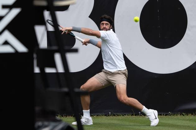 Focus before a forehand shot at Nikolos Bassilashvili, James Duckworth vs Nikolos Bassilashvili, Tennis, ATP Tournament, Boss Open, Court No 1, Colosseum, Qualification, 08 06 2025, James Duckworth vs Nikolos Bassilashvili, Tennis, ATP Tournament, Boss Open, Court No 1, Colosseum, Qualification, 08 06 2025, Stuttgart Copyright: xEibner-Pressefoto EdwardxCheungx EP_ECG