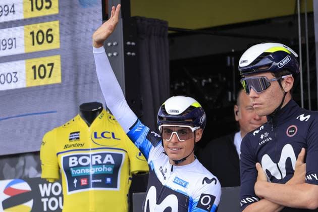 Criterium du Dauphine 2025 - Stage 1 - France MAS Enric, Movistar Team, during the presentation Team, during the Criterium du Dauphine, Stage 1, Domerat - Montlucon - 195,8 km during Criterium du Dauphine 2025 - Stage 1, Street Cycling race in Domerat, France on June 8, 2025. The 2025 Criterium du Dauphine is a Road cycling, Rad, Radsport, Strasse stage race takes place between 8 and 15 June in the Dauphine region. It is the 77th edition of Criterium du Dauphine and the 23rd race of the 2025 UCI World Tour. Photo by Stefano Cavasino IPA ABACAPRESS.COM Domerat France Copyright: xIPAxSport ABACAx