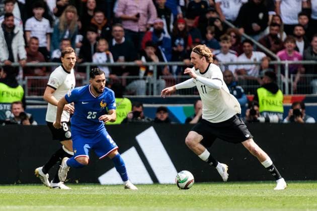 UEFA Nations League Finals Germany France 08 06 2025 duel Rayan Cherki France, 25 , Nick Woltemade Germany, 11 UEFA Nations League Finals 3rd place match Germany France Stuttgart, Arena Stuttgart on 08 06 2025 Copyright: xBEAUTIFULxSPORTS Wunderlx