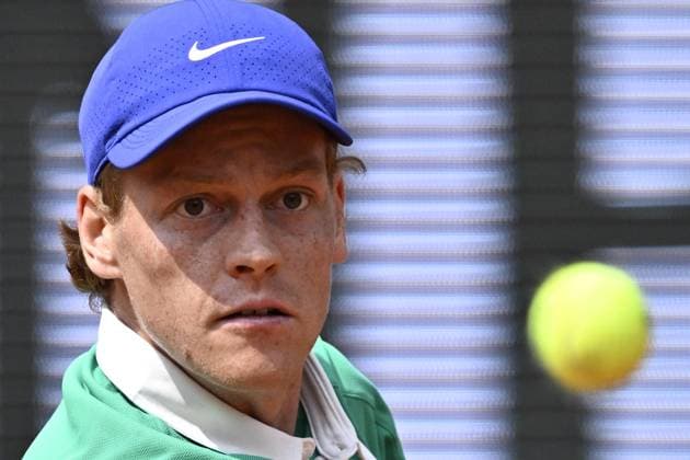 2025 Roland-Garros - Men s Single Final PARIS, FRANCE - JUNE 8: Jannik Sinner of Italy competes against Carlos Alcaraz (not seen) of Spain during the Men s Single Final match on the day 15 of French Open tennis tournament on Court Philippe-Chatrier at the Roland-Garros Complex in Paris, France on June 8, 2025. Burak Akbulut Anadolu Paris France. Editorial use only. Please get in touch for any other usage.  Copyright: x2025xAnadoluxBurakxAkbulutx
