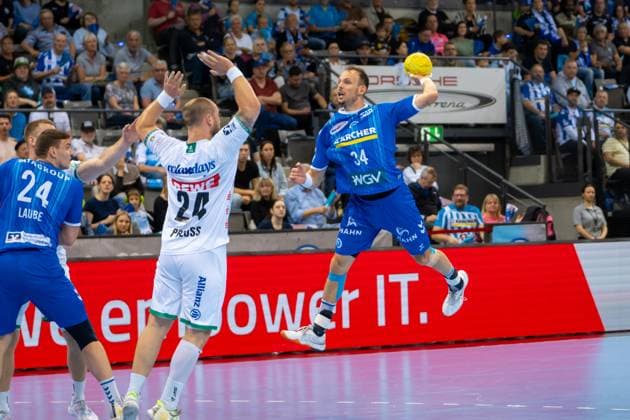 Handball I Men I Season 2024 2025 I Bundesliga I 34 Matchday I TVB Stuttgart SC DHfK Leipzig I 08 06 2025 Kai Häfner 34, TVB Stuttgart im Wurf Stuttgart Porsche Arena Baden Württemberg Germany Copyright: xLobeca MaxxPetershansx