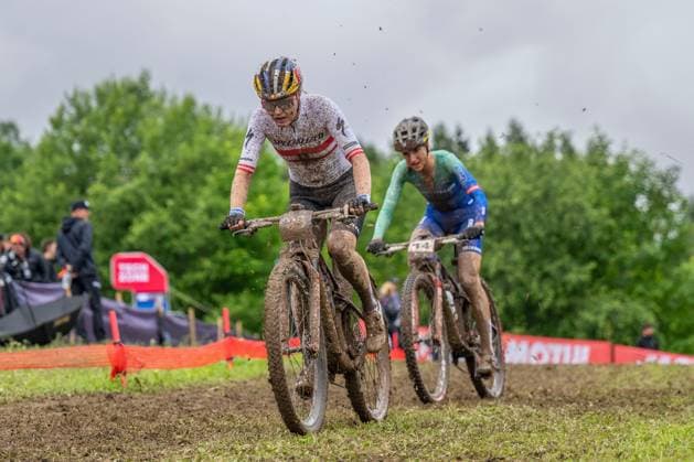 MOUNTAINBIKE - UCI MTB World Series LEOGANG,AUSTRIA,08.JUN.25 - CYCLING, MOUNTAIN BIKE - UCI Mountainbike World Cup, Cross-Country Olympic. Image shows Laura Stigger (AUT) and Savilia Blunk (USA).  GEPAxpictures xWolfgangxKofler