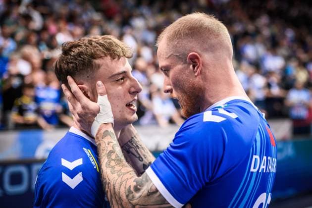 Nico Bacani TVB Stuttgart, 02 with Patrick Zieker TVB Stuttgart, 25 GER, TVB Stuttgart SC DHfK Leipzig, DAIKIN HBL, Handball, Bundesliga, 34 Matchday, Season 2024 2025, 08 06 2025 GER, TVB Stuttgart SC DHfK Leipzig, DAIKIN HBL, Handball, Bundesliga, 34 Matchday, Season 2024 2025, 08 06 2025 Stuttgart Copyright: xSandyxDinkelackerx EP_SDR