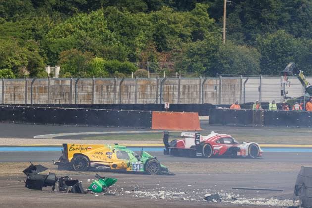 Sport Themen der Woche KW23 Sport Bilder des Tages 24 HEURES DU MANS 2025 - TEST DAY 34 BOULLE Nick (usa), SIMMENAUER Jean-Baptiste (fra), GHIOTTO Luca (ita), Inter Europol Competition, Oreca 07 - Gibson, 34, action, crash, accident, during the Test Day of the 24 Hours of Le Mans 2025, 4th round of the 2025 FIA World Endurance Championship, on June 8, 2025 on the Circuit des 24 Heures du Mans in Le Mans, France - Le MansFrance  Copyright: xFREDERICxLExFLOCxHx
