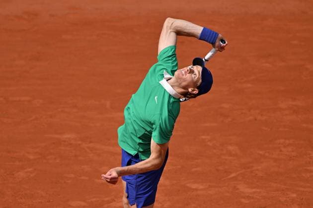2025 Roland-Garros - Men s Single Final PARIS, FRANCE - JUNE 8: Jannik Sinner of Italy competes against Carlos Alcaraz (not seen) of Spain during the Men s Single Final match on the day 15 of French Open tennis tournament on Court Philippe-Chatrier at the Roland-Garros Complex in Paris, France on June 8, 2025. Mustafa Yalcin Anadolu Paris France. Editorial use only. Please get in touch for any other usage.  Copyright: x2025xAnadoluxMustafaxYalcinx