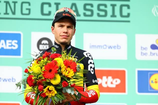 Belgian Arnaud De Lie of Lotto Cycling Team pictured on the podium after the Brussels Cycling Classic one day cycling race, 205,1 km from and to Brussels, Sunday 08 June 2025. DAVIDxPINTENS  x126451076x