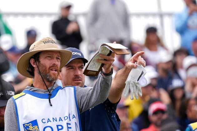 RBC Canadian Open 2025 - Final Round CALEDON, CANADA - JUNE 8 : Nick Taylor of Canada talks with his caddie before taking his tee shot on the 1st hole during the final round of the RBC Canadian Open 2025 at TPC Toronto at Osprey Valley in Caledon, Ontario, Canada on June 8, 2025. Mert Alper Dervis Anadolu Ontario Canada. Editorial use only. Please get in touch for any other usage.  Copyright: x2025xAnadoluxMertxAlperxDervisx