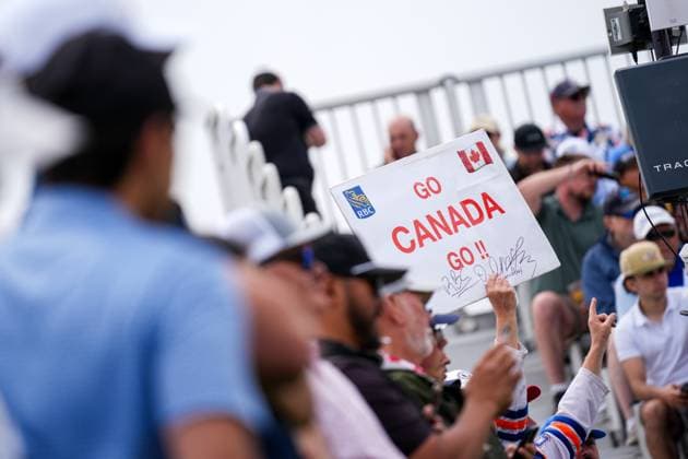 RBC Canadian Open 2025 - Final Round CALEDON, CANADA - JUNE 8 : A fan holds a placard that reads Go Canada Go during the final round of the RBC Canadian Open 2025 at TPC Toronto at Osprey Valley in Caledon, Ontario, Canada on June 8, 2025. Mert Alper Dervis Anadolu Ontario Canada. Editorial use only. Please get in touch for any other usage.  Copyright: x2025xAnadoluxMertxAlperxDervisx