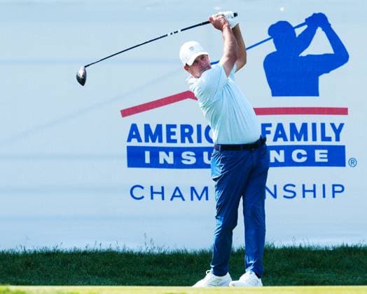June 8, 2025, Madison, Wisconsin, USA: MATT GOGEL of the United States tees off on the first hole during the final round of the 2025 American Family Insurance Championship at TPC Wisconsin in Madison, Wis. Madison USA - ZUMAb262 20250608_znp_b262_009 Copyright: xJeffxM.xBrownx