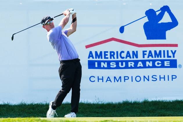 June 8, 2025, Madison, Wisconsin, USA: DAVID DUVAL of the United States tees off on the first hole during the final round of the 2025 American Family Insurance Championship at TPC Wisconsin in Madison, Wis. Madison USA - ZUMAb262 20250608_znp_b262_016 Copyright: xJeffxM.xBrownx