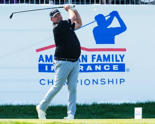 June 8, 2025, Madison, Wisconsin, USA: THOMAS BJORN of Denmark tees off on the first hole during the final round of the 2025 American Family Insurance Championship at TPC Wisconsin in Madison, Wis. Madison USA - ZUMAb262 20250608_znp_b262_031 Copyright: xJeffxM.xBrownx
