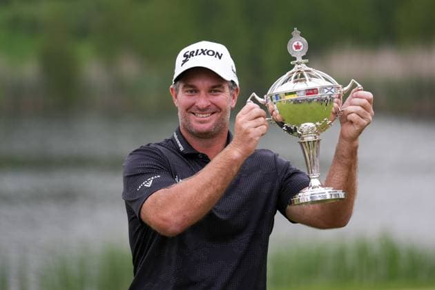 RBC Canadian Open 2025 - Final Round CALEDON, CANADA - JUNE 8 : Ryan Fox of New Zealand poses for a photo with the Canadian Open trophy after winning on fourth playoff hole during the final round of the RBC Canadian Open 2025 at TPC Toronto at Osprey Valley in Caledon, Ontario, Canada on June 8, 2025. Mert Alper Dervis Anadolu Ontario Canada. Editorial use only. Please get in touch for any other usage.  Copyright: x2025xAnadoluxMertxAlperxDervisx