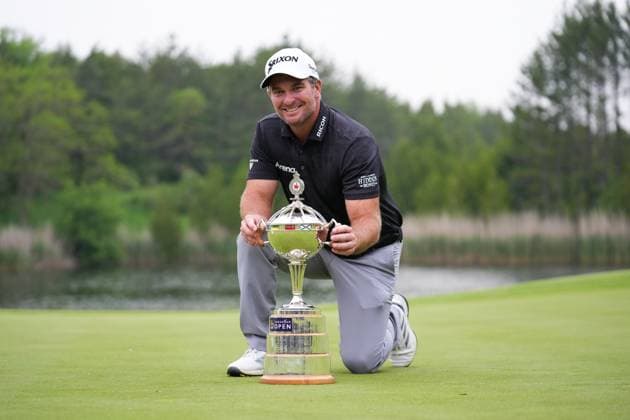 RBC Canadian Open 2025 - Final Round CALEDON, CANADA - JUNE 8 : Ryan Fox of New Zealand poses for a photo with the Canadian Open trophy after winning on fourth playoff hole during the final round of the RBC Canadian Open 2025 at TPC Toronto at Osprey Valley in Caledon, Ontario, Canada on June 8, 2025. Mert Alper Dervis Anadolu Ontario Canada. Editorial use only. Please get in touch for any other usage.  Copyright: x2025xAnadoluxMertxAlperxDervisx
