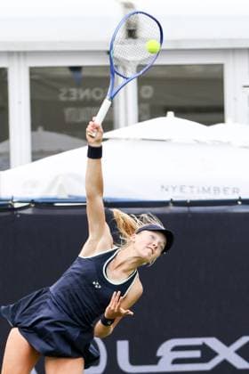 Ilkley Tennis Club, England, June 8th 2025: Allegra Korpanec Davies during the WTA, Tennis Damen 125 Lexus Ilkley Open match with Valentina Ryser at Ilkley Tennis Club in Ilkley, England on June 8th 2025. (Sean Chandler SPP) Copyright: xSeanxChandlerx xSPPx spp-en-SeChSp-WTA 125 Lexus Ilkley Open - Allegra Korpanec Davies v Valentina Ryser - Ilkley Tennis Club-92F5A2201