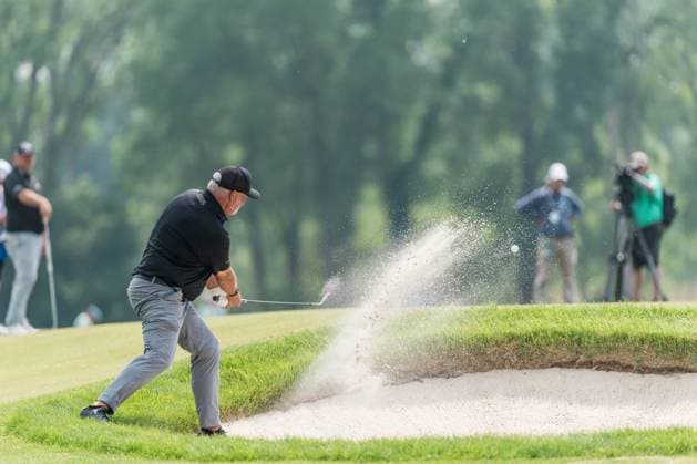 The American Family Insurance Championship Day 3 Darren Clarke hits an off-balance shot from a bunker on hole 2 during round 3 of The American Family Insurance Championship at TPC Wisconsin in Madison, Wisconsin, on June 8. Madison Wisconsin United States  Copyright: xRossxHarriedx originalFilename:harried-theameri250608_npcHo.jpg