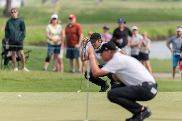 The American Family Insurance Championship Day 3 Mario Tiziani and Steve Stricker line up a putt on hole 13 during round 3 of The American Family Insurance Championship at TPC Wisconsin in Madison, Wisconsin, on June 8. Madison Wisconsin United States  Copyright: xRossxHarriedx originalFilename:harried-theameri250608_np2Oq.jpg