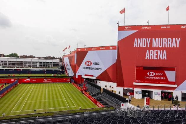Tennis - 2025 WTA, Tennis Damen HSBC Championships - Round One - The Queens Club - Monday 9th June 2025 A general view of the Queens club entrance to the Andy Murray arean at the Queens club Colorsport Daniel Bearham  csp_ten_quW_db_09062025_
