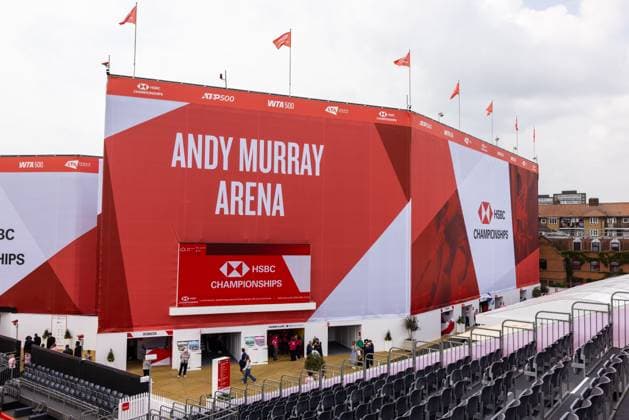 Tennis - 2025 WTA, Tennis Damen HSBC Championships - Round One - The Queens Club - Monday 9th June 2025 A general view of the Queens club entrance to the Andy Murray arean at the Queens club Colorsport Daniel Bearham  csp_ten_quW_db_09062025_