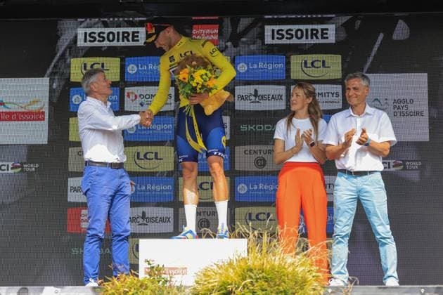 MILAN Jonathan, Lidl - Trek, Jellow Jersey, during the Criterium du Dauphine, Premilhat, Issoire - 06 09 2025 - Stage 2 - 204,6 km during Criterium du Dauphine 2025 - Stage 2, Street Cycling race in France, France, June 09 2025  Copyright: xStefanoxCavasino IPAxSportx xipa-agency.netx xx IPA_58833290 IPA_Agency_IPA58833290