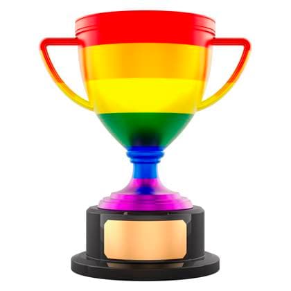 Goldtrophäe mit LGBT-Flagge, 3D-Rendering Gold trophy cup award with LGBT flag, 3D rendering isolated on white background (License=RF) 23443718 Copyright: xZoonar.com natatravelx 23443718