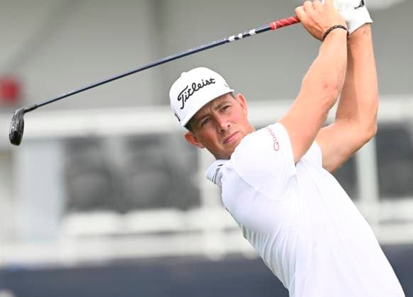 Niklas Norgaard of Denmark tees off on the 10th hole on June 9 2025 at the USGA 125 U.S. Open Championship at the Oakmont Country Club in Oakmont Pennsylvania near Pittsburgh.  PIT2025060914 ArchiexCarpenter