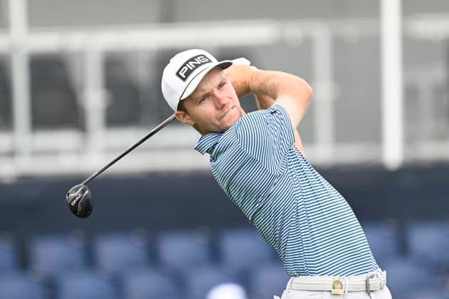 Rammus Neergaard-Petersen of Denmark tees off on the 10th hole on June 9 2025 at the USGA 125 U.S. Open Championship at the Oakmont Country Club in Oakmont Pennsylvania near Pittsburgh.  PIT2025060921 ArchiexCarpenter