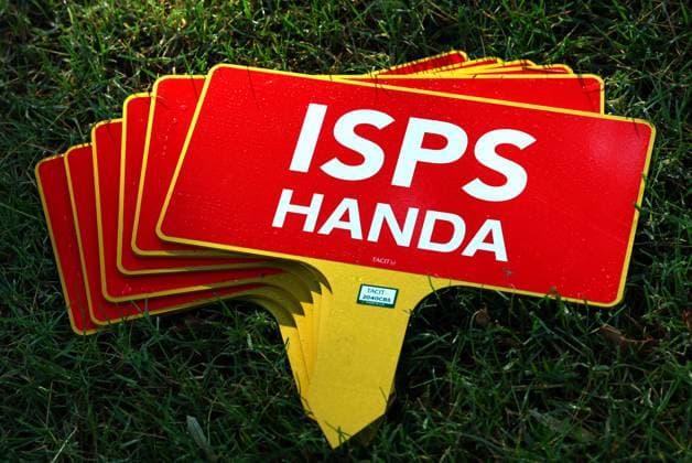 REPRO FREE *PRESS RELEASE NO REPRODUCTION FEE* EDITORIAL USE ONLY Golf Ireland ISPS Handa Irish G4D Open, Roganstown, Dublin 10 6 2025 ISPS Handa branding ISPS Handa branding 10 6 2025  Copyright: x INPHO JamesxCrombiex JCR16480