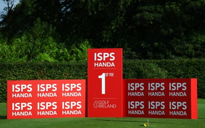 REPRO FREE *PRESS RELEASE NO REPRODUCTION FEE* EDITORIAL USE ONLY Golf Ireland ISPS Handa Irish G4D Open, Roganstown, Dublin 10 6 2025 ISPS Handa branding ISPS Handa branding 10 6 2025  Copyright: x INPHO JamesxCrombiex JCR16564