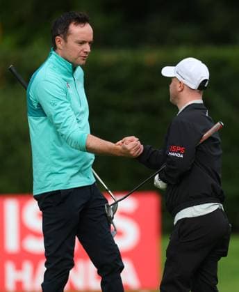 REPRO FREE *PRESS RELEASE NO REPRODUCTION FEE* EDITORIAL USE ONLY Golf Ireland ISPS Handa Irish G4D Open, Roganstown, Dublin 10 6 2025 Paul O™Kelly and Brendan Lawlor on the puttiing green Paul O™Kelly and Brendan Lawlor on the puttiing green 10 6 2025  Copyright: x INPHO JamesxCrombiex JCR16613
