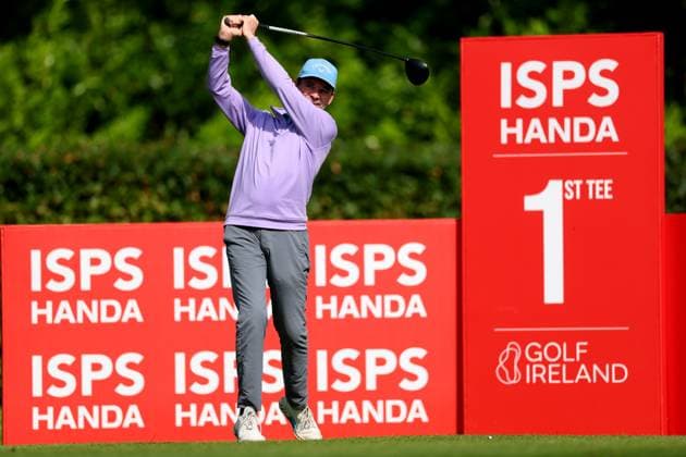 REPRO FREE *PRESS RELEASE NO REPRODUCTION FEE* EDITORIAL USE ONLY Golf Ireland ISPS Handa Irish G4D Open, Roganstown, Dublin 10 6 2025 James Jowet takes his tee on the 1st hole James Jowet takes his tee on the 1st hole 10 6 2025  Copyright: x INPHO JamesxCrombiex JCR17425