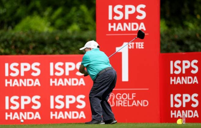 REPRO FREE *PRESS RELEASE NO REPRODUCTION FEE* EDITORIAL USE ONLY Golf Ireland ISPS Handa Irish G4D Open, Roganstown, Dublin 10 6 2025 Paul Kelly takes his tee on the 1st hole Paul Kelly takes his tee on the 1st hole 10 6 2025  Copyright: x INPHO JamesxCrombiex JCR17890