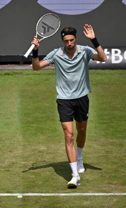 Arthur Rinderknech gestures apologizes for net roll Tennis Men BOSS Open ATP 250 Stuttgart 2025 Weissenhof BOSS Open ATP 250 Stuttgart 2025
