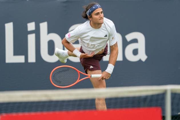 2025-06-10 2025 Libema Open Grass Court Championships Autotron ROSMALEN, NETHERLANDS - JUNE 10: Mattia Bellucci of Italy during the 2025 Libema Open Grass Court Championships at Autotron on June 10, 2025 in Rosmalen, Netherlands. Rosmalen Autotron Netherlands Content not available for redistribution in The Netherlands directly or indirectly through any third parties. Copyright: xMarleenxFouchierx