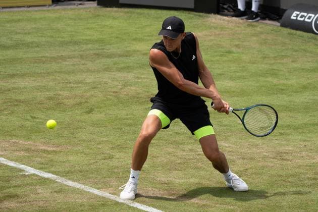 Backhand shot by Justin Engel, Justin Engel vs James Duckwirth, Tennis, ATP Tournament, Boss Open, Center Court, Sixteenth Final, 10 06 2025, Justin Engel vs James Duckwirth, Tennis, ATP Tournament, Boss Open, Center Court, Sixteenth Final, 10 06 2025, Stuttgart Copyright: xEibner-Pressefoto EdwardxCheungx EP_ECG
