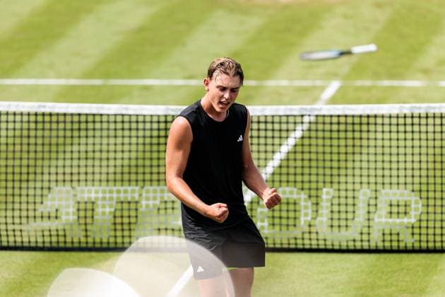 BOSS OPEN ATP250 10 06 2025 Justin Engel GER celebrates after winning the match against James Duckworth AUS BOSS OPEN ATP250 Stuttgart, Tennisclub Weissenhof on 10 06 2025 Copyright: xBEAUTIFULxSPORTS Wunderlx