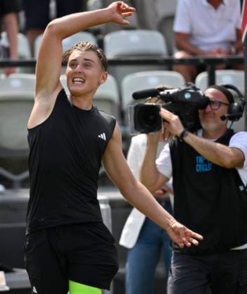 Justin Engel GER jubilation, joy, emotion, emotional, cheers, happiness, happy, after match win gesture tennis men BOSS Open ATP 250 Stuttgart 2025 Weissenhof BOSS Open ATP 250 Stuttgart 2025