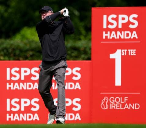 REPRO FREE *PRESS RELEASE NO REPRODUCTION FEE* EDITORIAL USE ONLY Golf Ireland ISPS Handa Irish G4D Open, Roganstown, Dublin 10 6 2025 Gary Barrett takes his tee shot on the 1st hole Gary Barrett 10 6 2025  Copyright: x INPHO JamesxCrombiex JCR18626