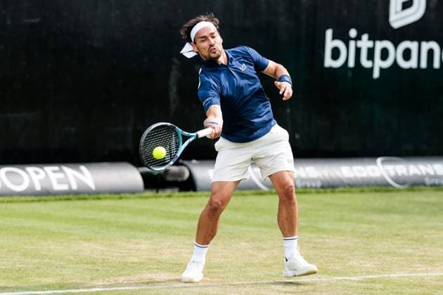 BOSS OPEN ATP250 10 06 2025 Fabio Fognini ITA in match against Corentin Moutet FRA BOSS OPEN ATP250 Stuttgart, Tennisclub Weissenhof on 10 06 2025 Copyright: xBEAUTIFULxSPORTS Wunderlx