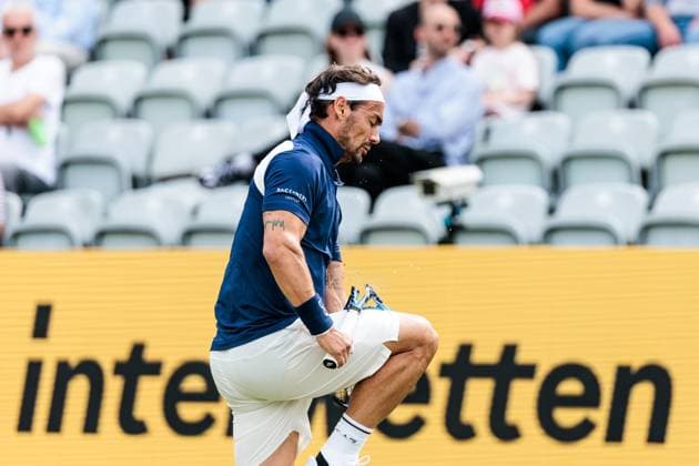 BOSS OPEN ATP250 10 06 2025 Fabio Fognini ITA breaks his racket in his match against Corentin Moutet FRA BOSS OPEN ATP250 Stuttgart, Tennisclub Weissenhof on 10 06 2025 Copyright: xBEAUTIFULxSPORTS Wunderlx
