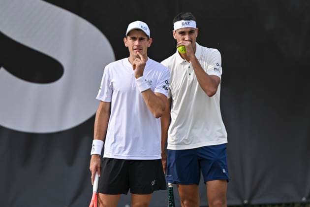 Matteo Arnaldi ITA and Lorenzo Sonego ITA at the 10 06 2025 Tennis BOSS OPEN ATP 250, TC Weissenhof, Stuttgart, Copyright: xpepphotox xHorstxMauelshagenx pep00321, pep_20250610_hm_58866