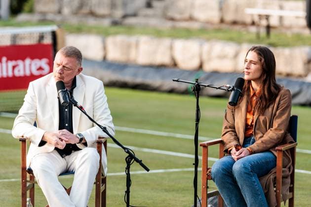 BOSS OPEN ATP250 10 06 2025 Boris Becker and Andrea Petrovic during the live recording of the Boris Becker Andrea Petrovic Podcast BOSS OPEN ATP250 Stuttgart, Tennisclub Weissenhof on 10 06 2025 Copyright: xBEAUTIFULxSPORTS Wunderlx